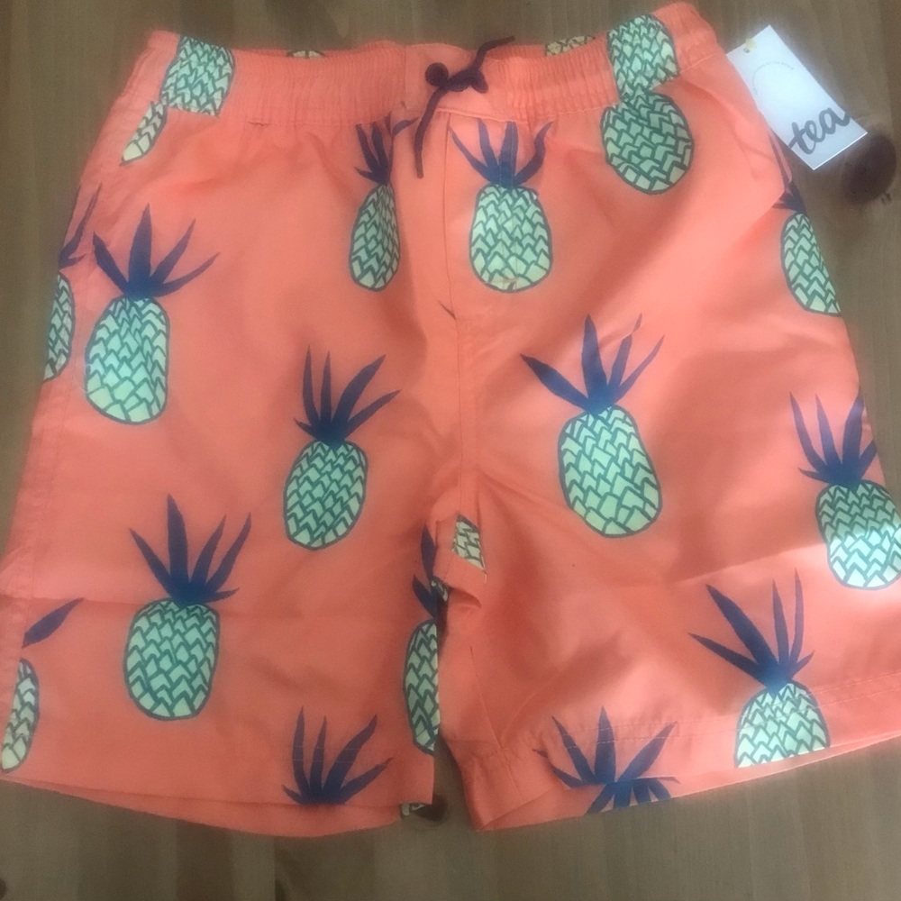Orange Pineapple Print Swim Shorts